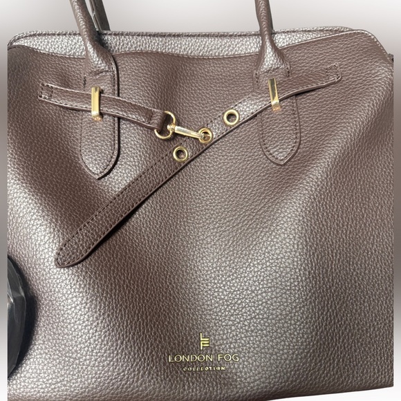 London Fog Chocolate Brown Vegan Leather Tote - Picture 2 of 5